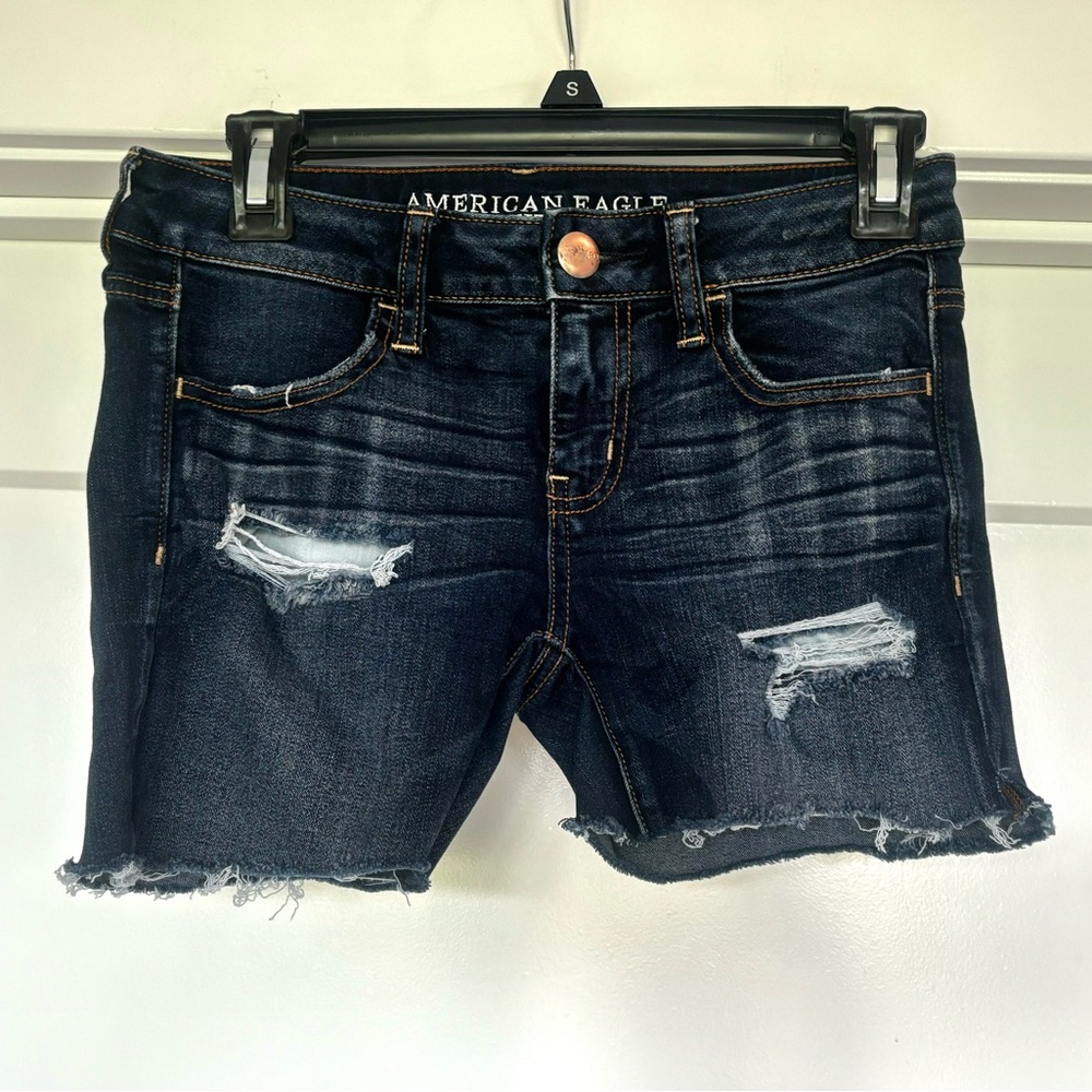 American Eagle Dark Wash Denim Super Low Super Stretch Jegging Jean Shorts Sz 4